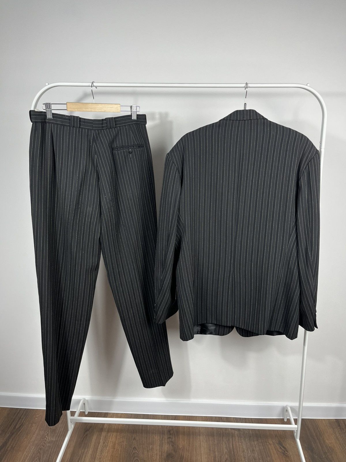 Other Vintage Wool Pinstripe Suit Set Blazer Pants Black France 52 Size 42R - 14 Thumbnail