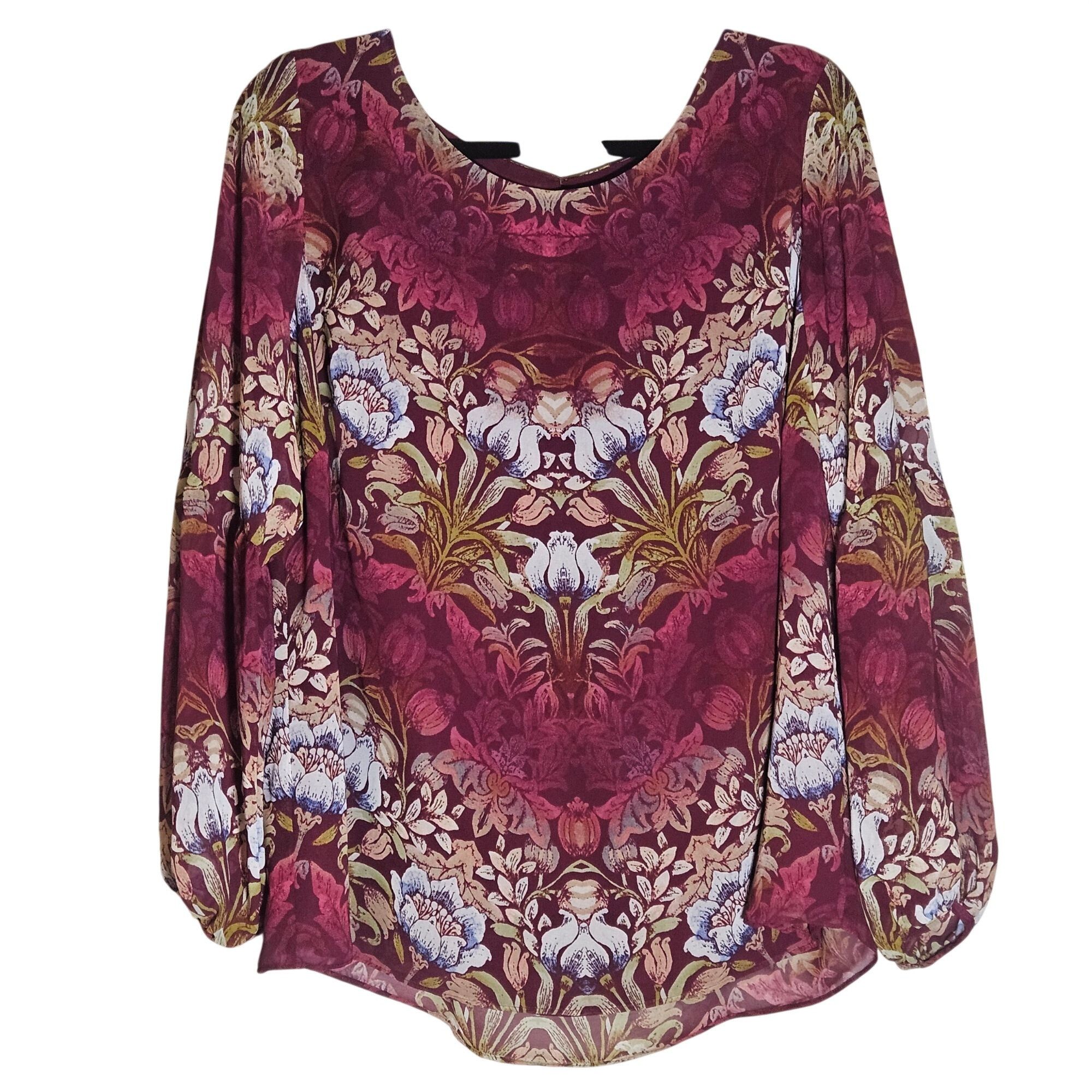 Other Valerie Stevens Women’s Floral Blouse 1X Burgundy Long Sleev Size XL / US 12-14 / IT 48-50 - 2 Thumbnail