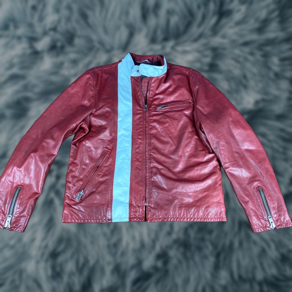 Gap VINTAGE GAP PRODUCT RED LEATHER CAFE RACER Motorcycle Jacket Mens Sz L Red Biker Riding Size US L / EU 52-54 / 3 - 1 Thumbnail