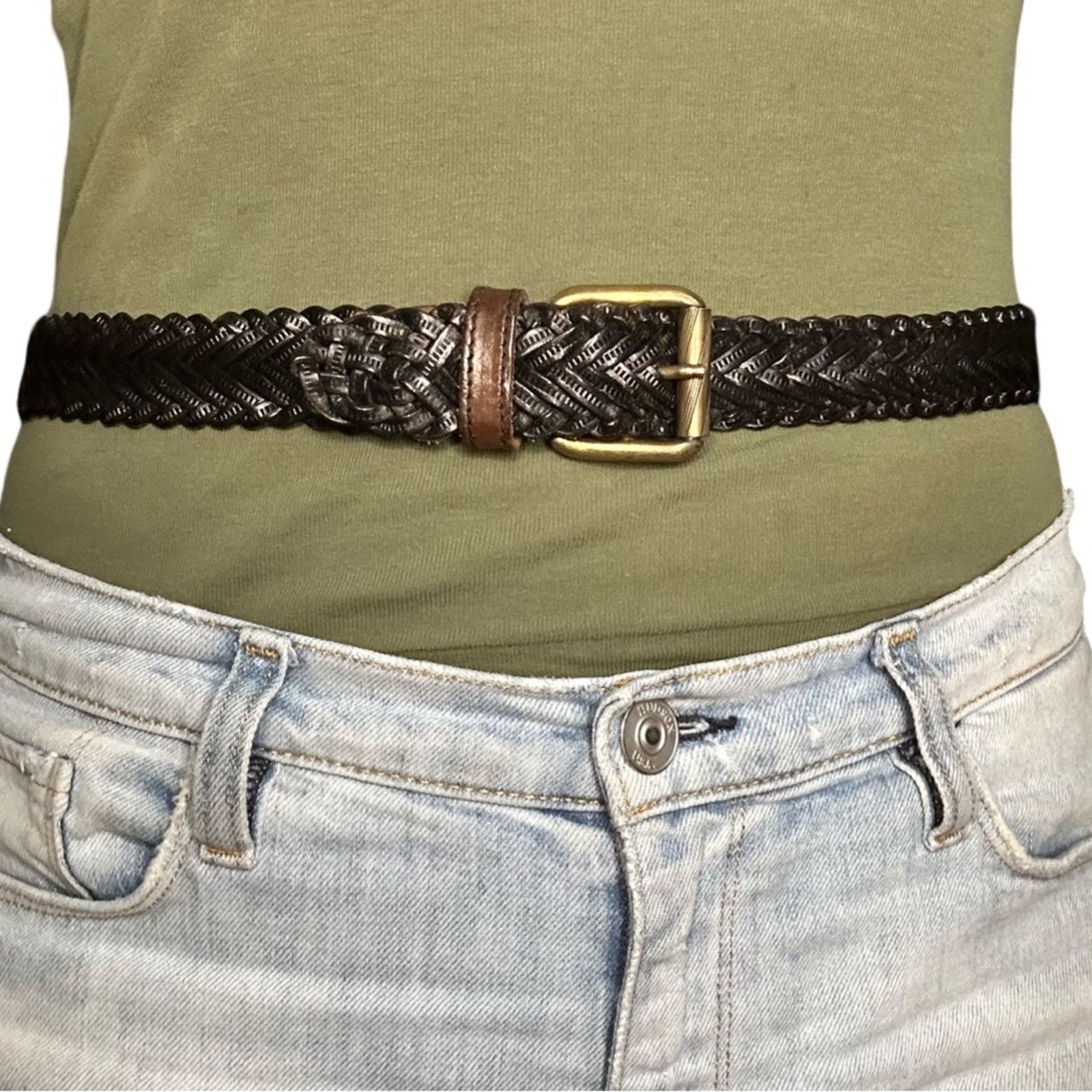 Other Vintage White Elephant Black And Brown Braided Leather Belt Size ONE SIZE - 2 Thumbnail