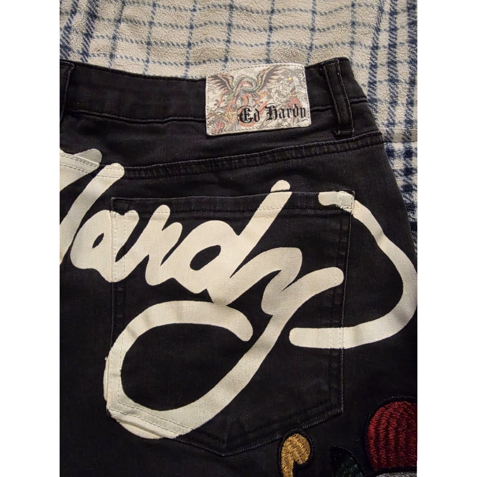 Ed Hardy VINTAGE Ed Hardy Jeans Wide-Leg Black 90s Love Kills Slowly Embroidered Logo Mens 34x32 Size US 32 / EU 48 - 4 Thumbnail