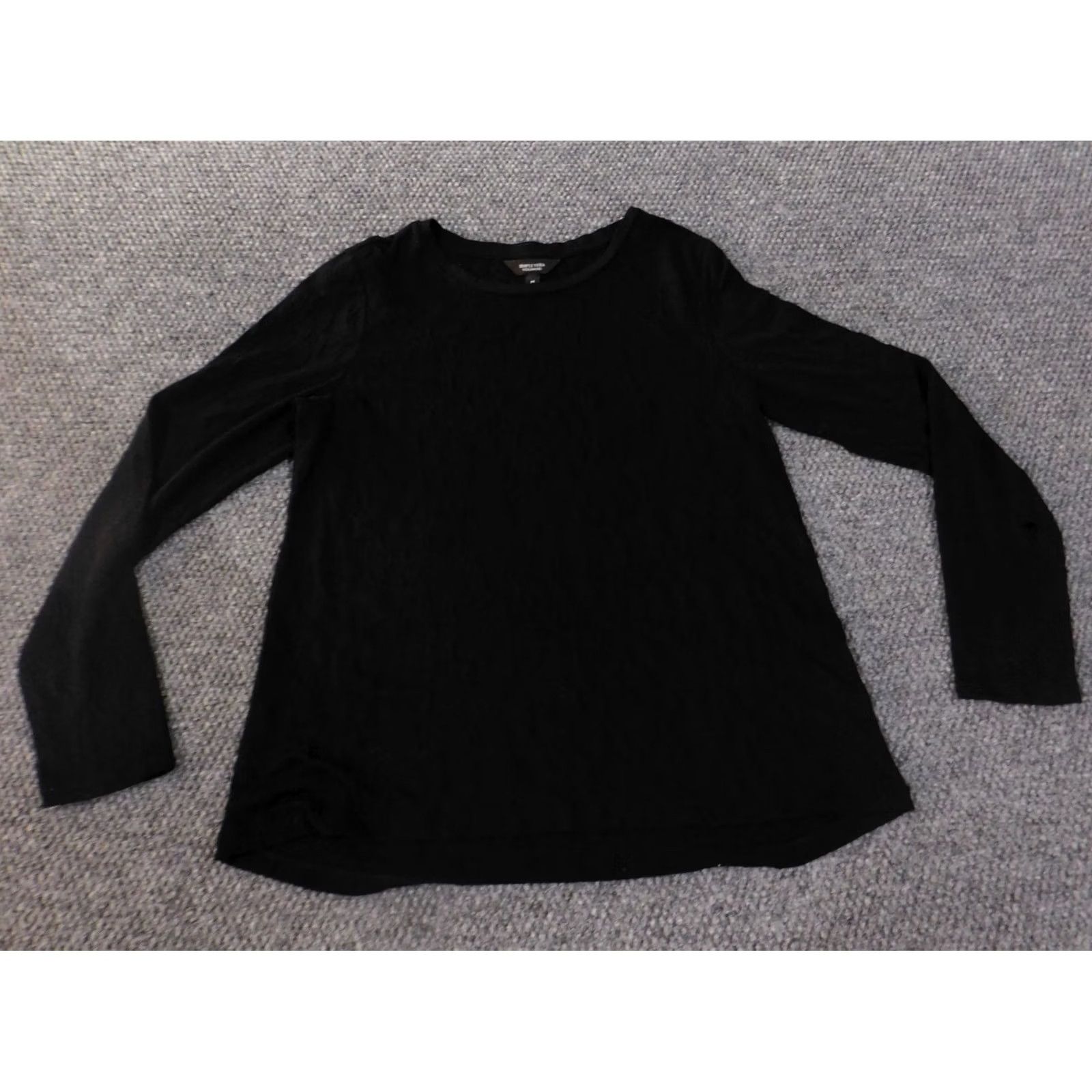 Vintage Simply Vera Vera Wang Blouse Shirt Womens M Black Crew Neck 3/4 Sleeve Knit Polyester Rayon Stretch Ruffle Casual Size M / US 6-8 / IT 42-44 - 2 Thumbnail