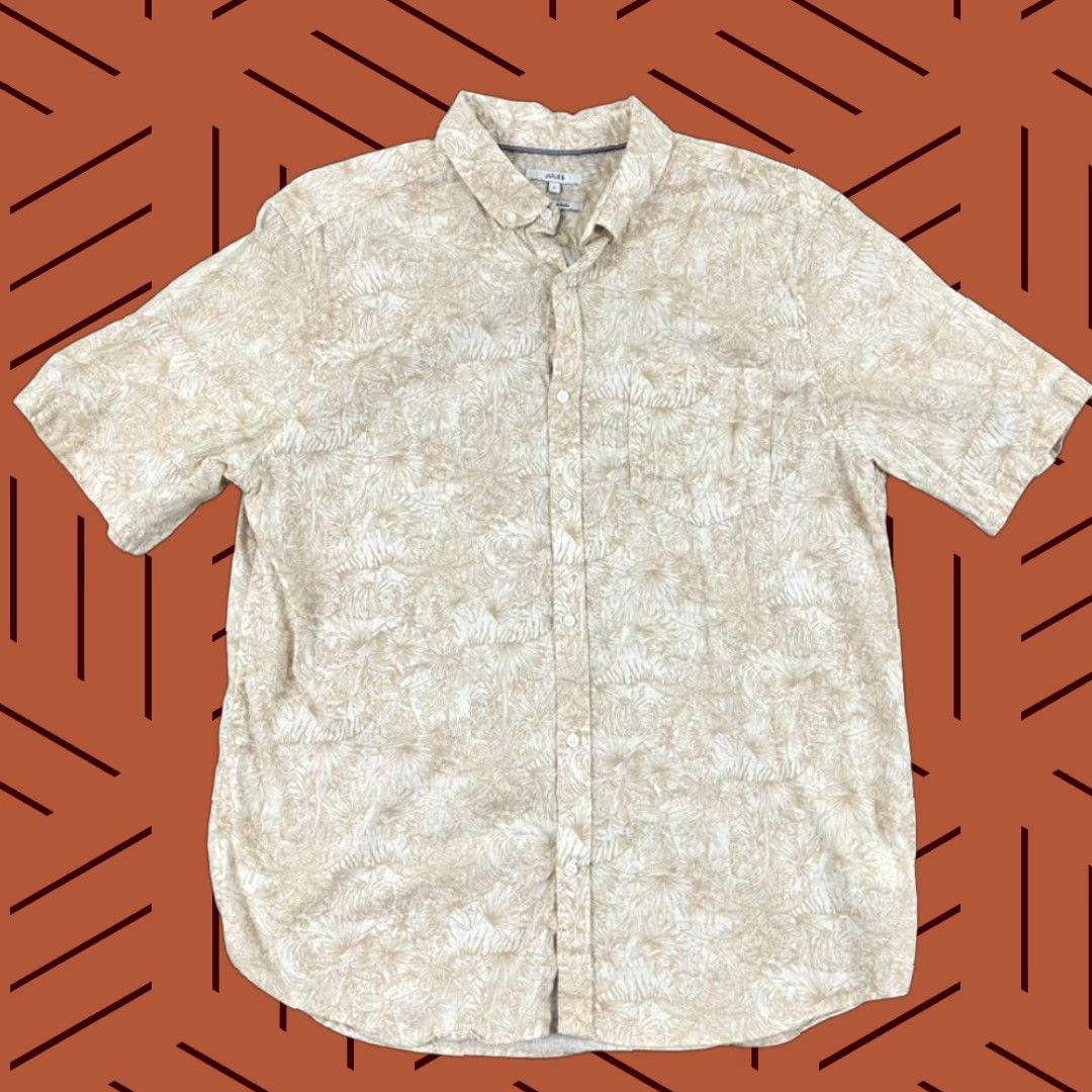 Vintage Jules Shirt Mens Large Brown Floral Button-Down Linen Blend Beach Top Size US L / EU 52-54 / 3 - 1 Thumbnail