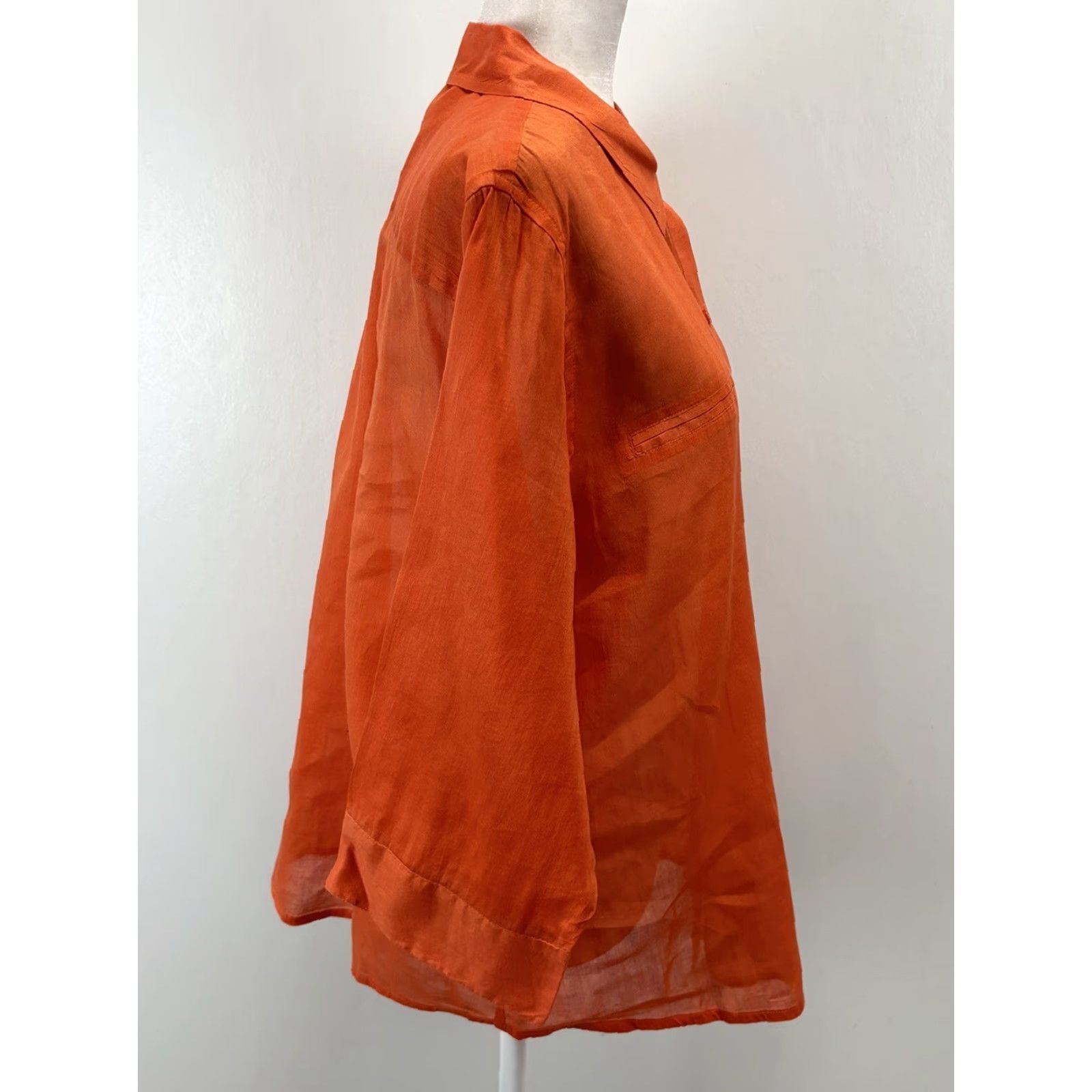 Vintage Chicos Women’s Button-Up Shirt Sz 3 US XL Orange Lightweight Semi Sheer Button-Up Size XL Regular 3/4 Sleeve Collared Cotton Blend Sheer Features Size XL / US 12-14 / IT 48-50 - 4 Thumbnail
