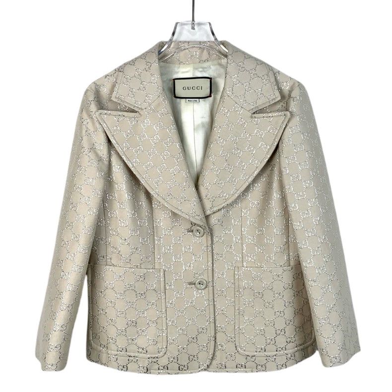Gucci Gucci Beige double G silver silk full-printed wool lapel su Size 40R - 1 Thumbnail