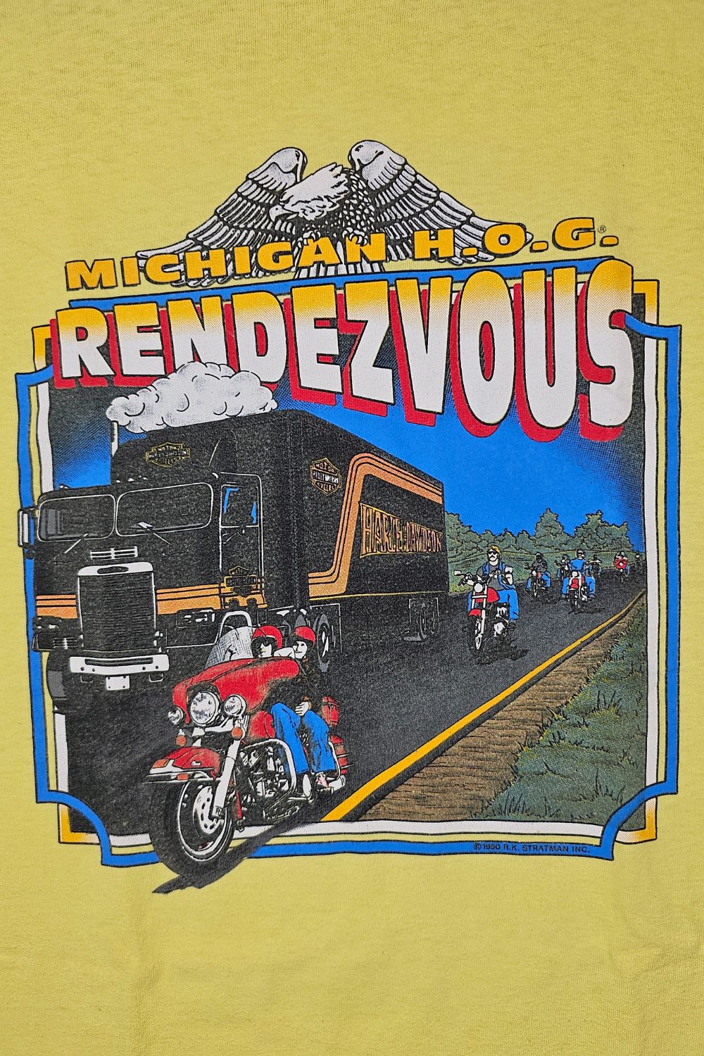 Harley Davidson 1990 Harley-Davidson Rendezvous Tee - Hanes Beefy-T USA Size US L / EU 52-54 / 3 - 6 Thumbnail