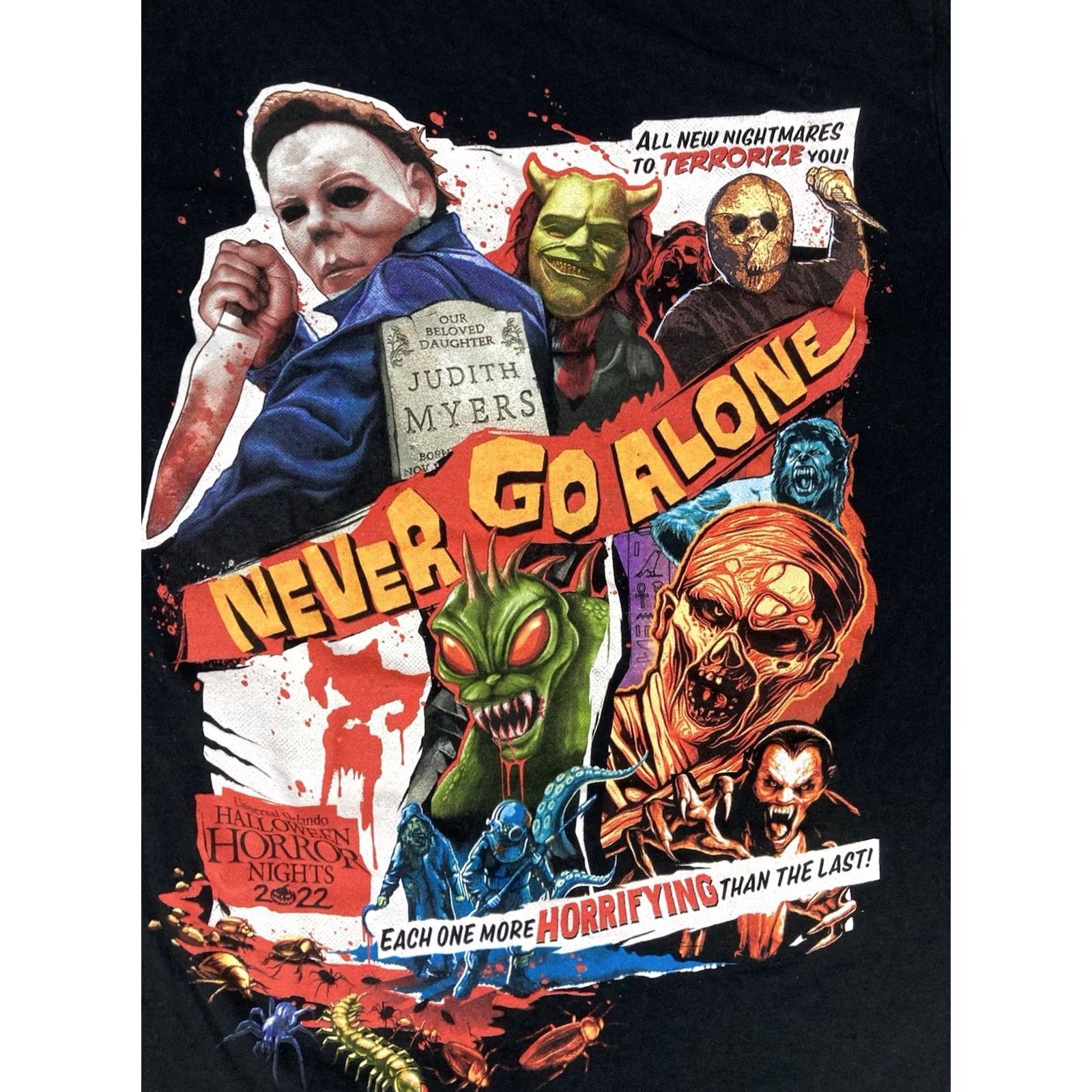 Vintage VINTAGE UNIVERSAL STUDIOS HOLLYWOOD Halloween Horror Nights Never Go Alone T-shirt Women Small Size S / US 4 / IT 40 - 2 Thumbnail