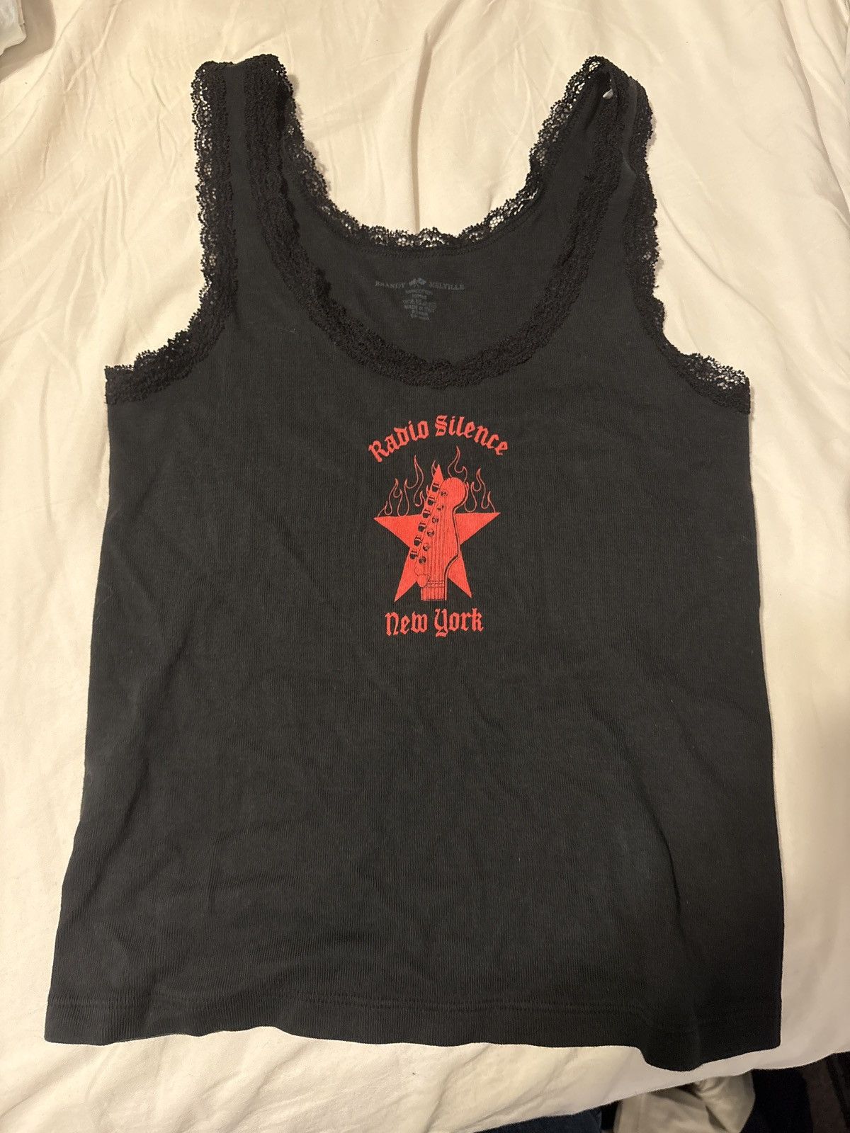 Brandy Melville Brandy Melville Radio Silence Black and Red Tank Top Size ONE SIZE - 3 Thumbnail