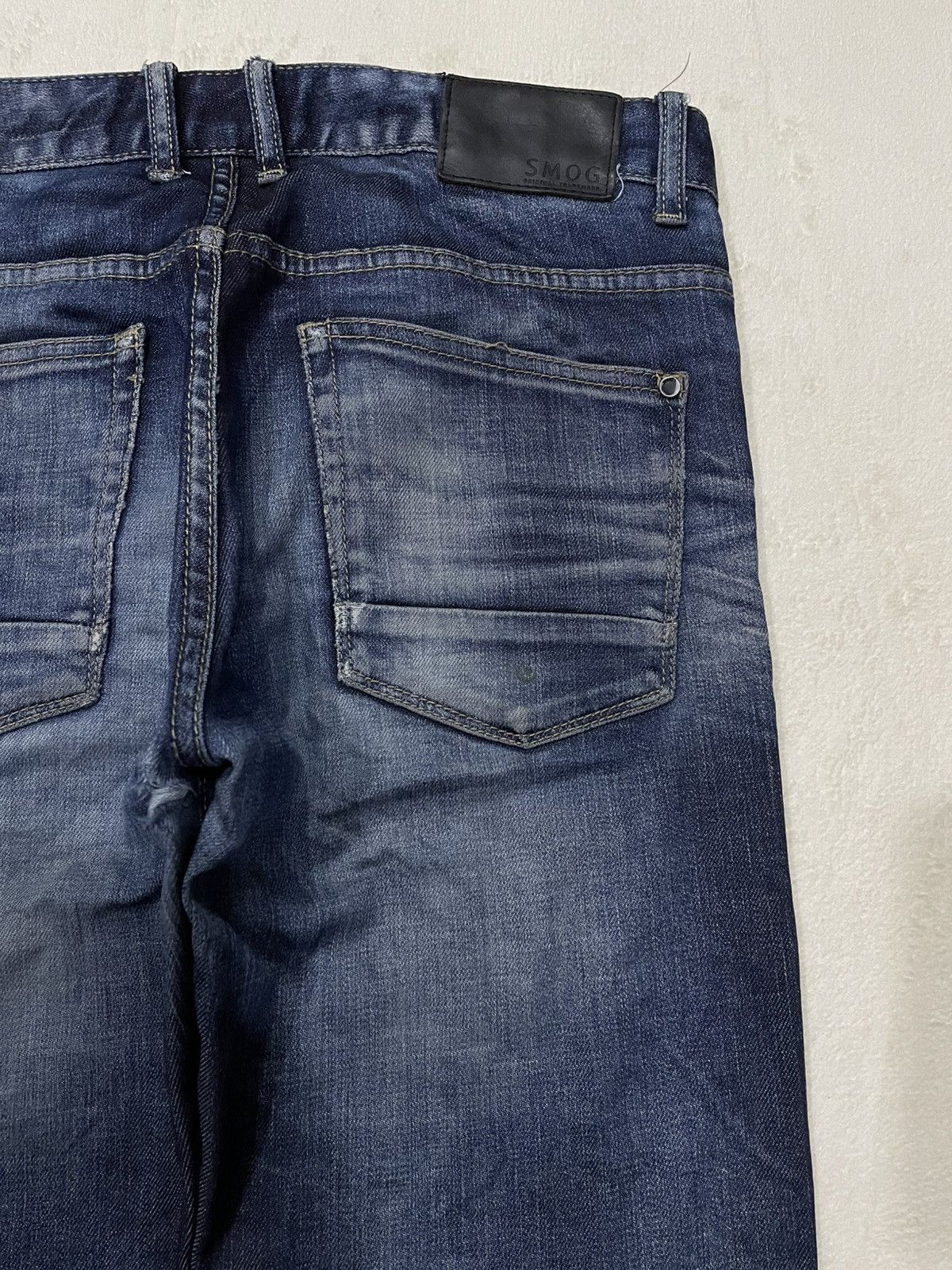 Japanese Brand Vintage SMOG Straight Cut Faded Dark Blue Jeans Size US 34 / EU 50 - 13 Thumbnail