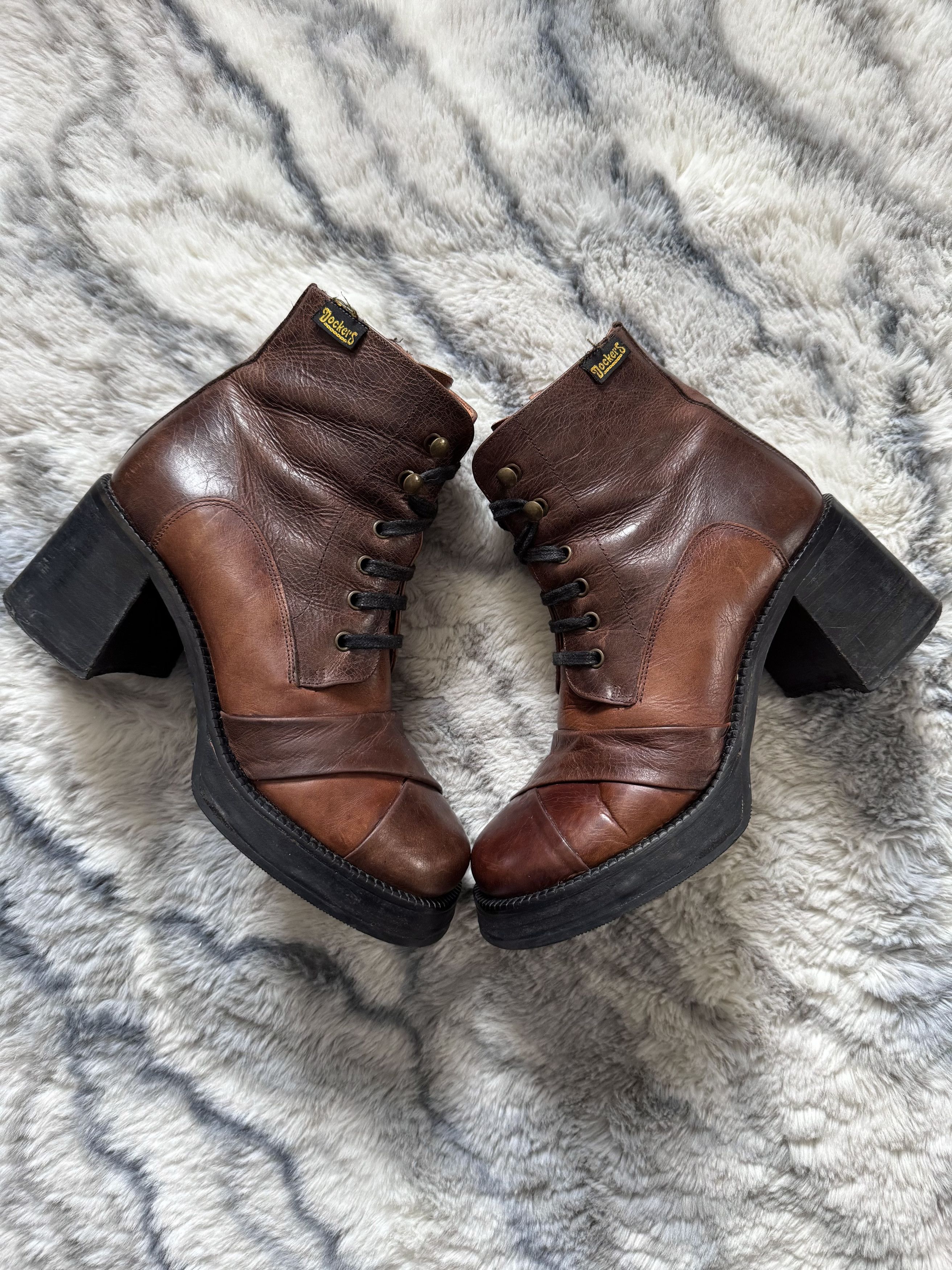 Dockers Archive Y2K Dockers Patchwork Leather Platform Heel Boots Size US 8 / IT 38 - 2 Thumbnail