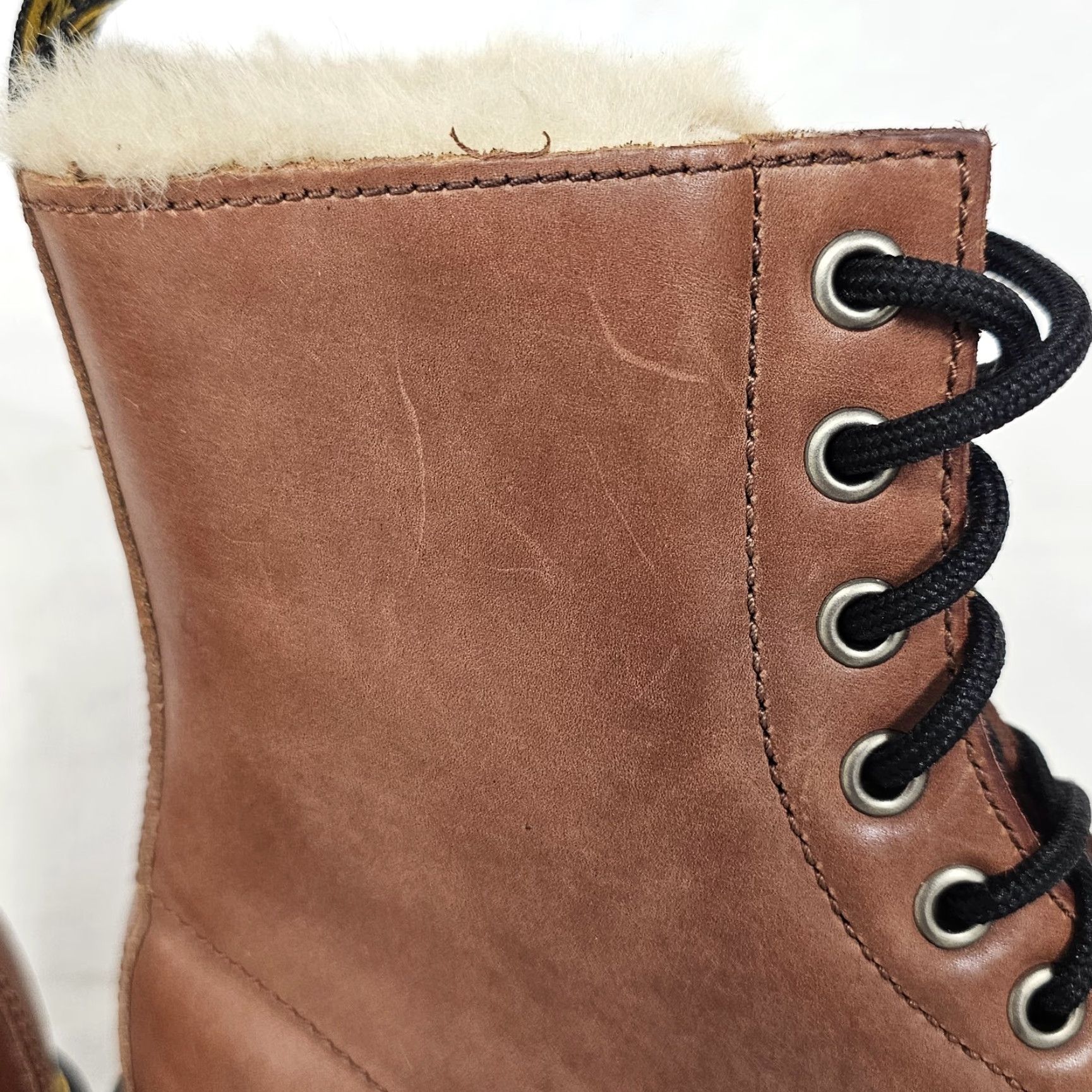 Dr. Martens VINTAGE Dr. Martens 1460 Serena Boots Women US 7 Leather Lace Up Faux Fur Lined Cognac - Bohemian Punk Winter" Size US 5 / IT 35 - 3 Thumbnail