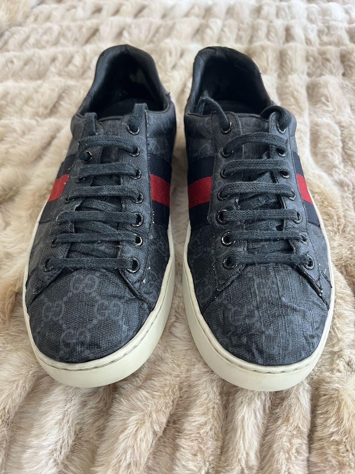 Gucci Gucci Ace Sneakers Supreme GG Monogram Web Black and Gray Size US 7 / EU 40 - 1 Thumbnail