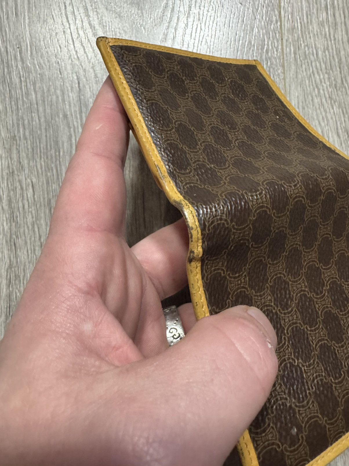 Celine × Vintage CELINE Macadam Triomphe Bi-Fold Wallet Leather Beige Brown Size ONE SIZE - 6 Thumbnail