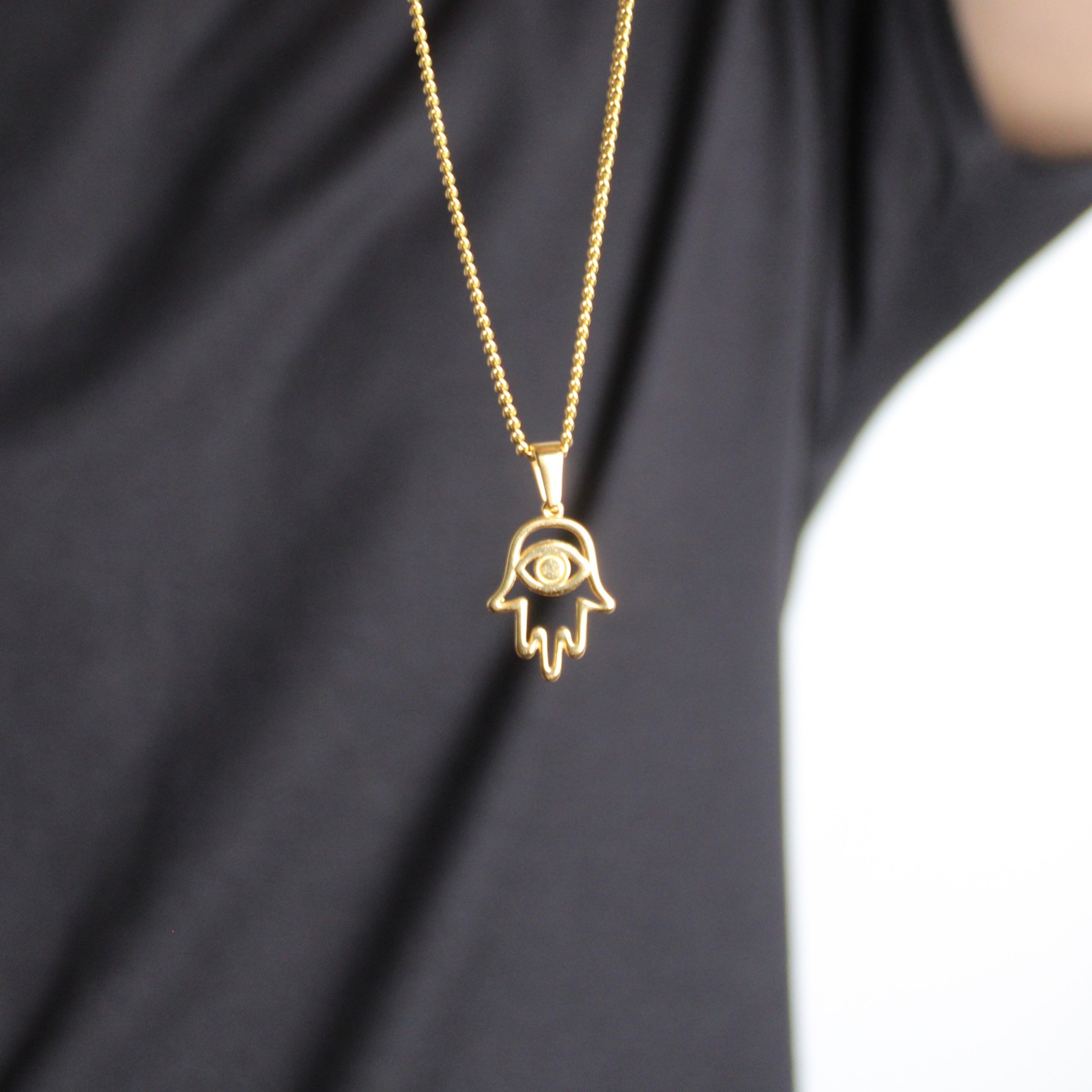 Jewelry Gold Hamsa Evil Eye Pendant Chain Necklace Size ONE SIZE - 6 Thumbnail