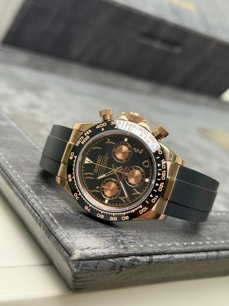 Seiko Mod Custom Daytona Watch in Black, Men's
