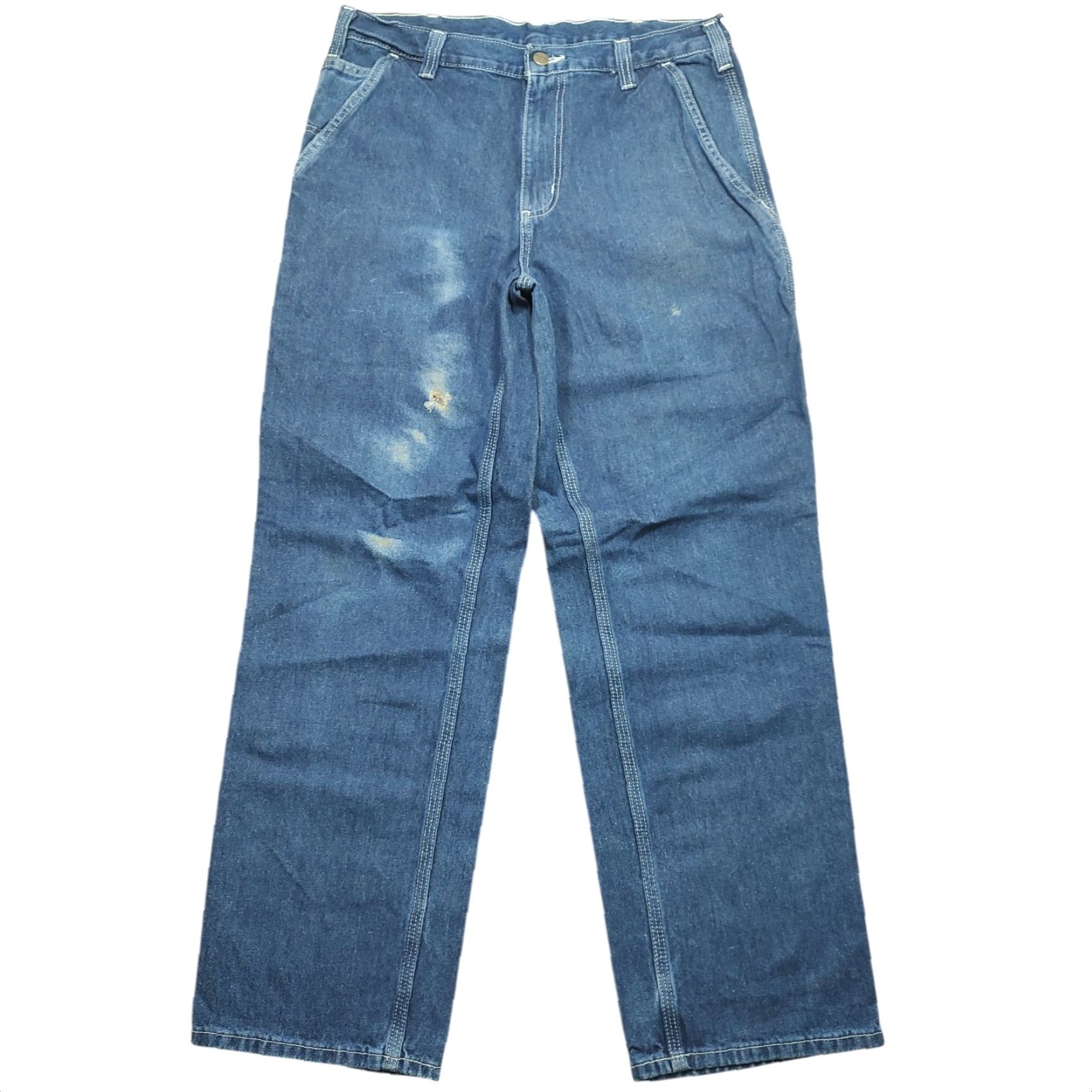Carhartt VINTAGE Carhartt Jeans Dungaree Fit Utility Relaxed Mens 38x32 Blue Denim 5-Pocket Distressed Waist 12in Rise 100% Cotton Shirt? Size US 38 / EU 54 - 2 Thumbnail