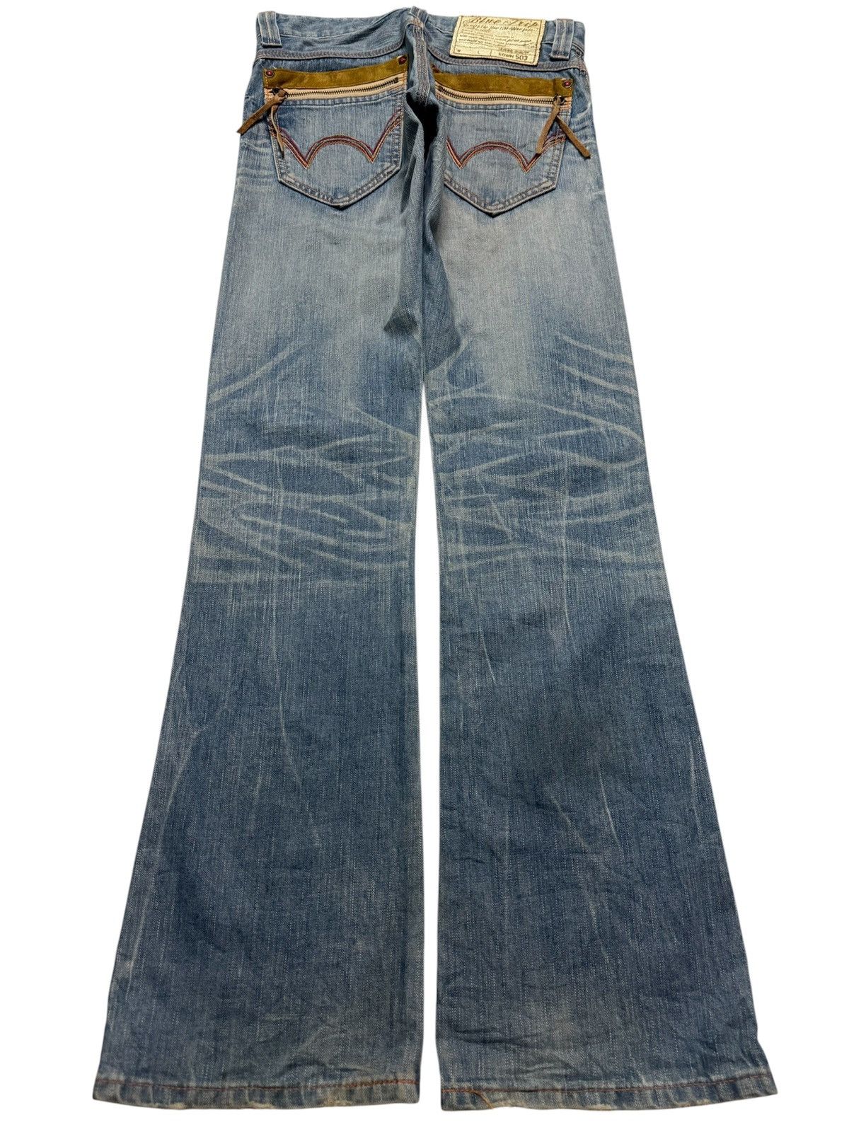 Edwin ⚡️FLARED⚡️VINTAGE EDWIN BLUE TRIP 503 RARE HONEYCOMB MUDPUNK Size US 29 - 2 Thumbnail