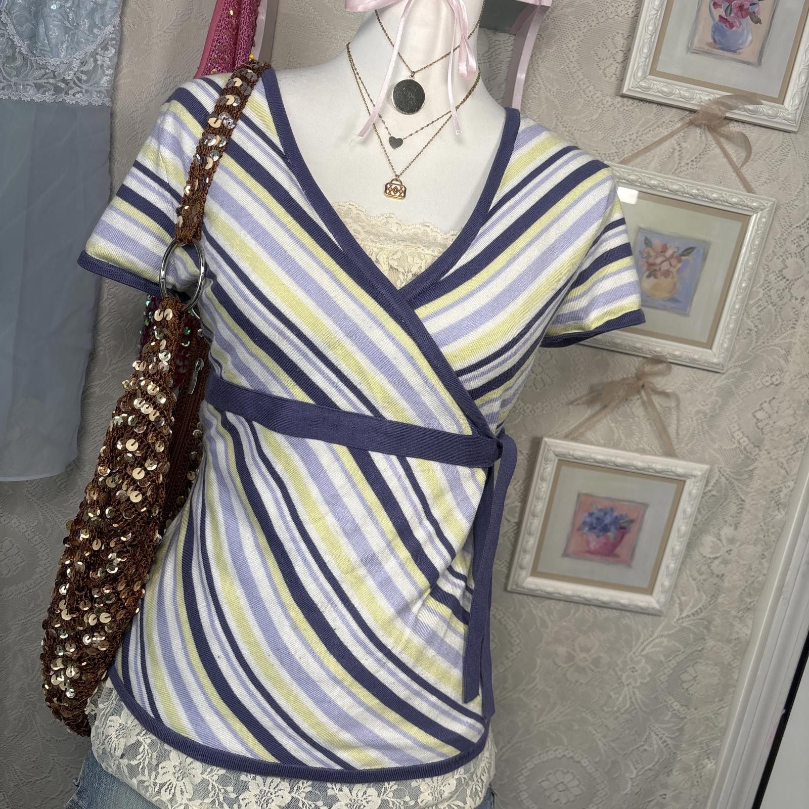 Other y2k blue striped wrap top blouse Size M / US 6-8 / IT 42-44 - 3 Thumbnail