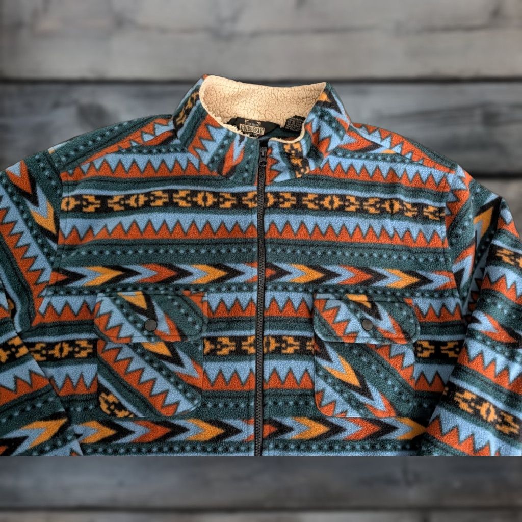 Vintage VINTAGE Guide Gear Mens Full Zip Aztec Southwest Print Sherpa Lined Collar Fleece Jacket XL Blue Mens 90s Southwestern Outdoor Hiking Walking Size US XL / EU 56 / 4 - 1 Thumbnail