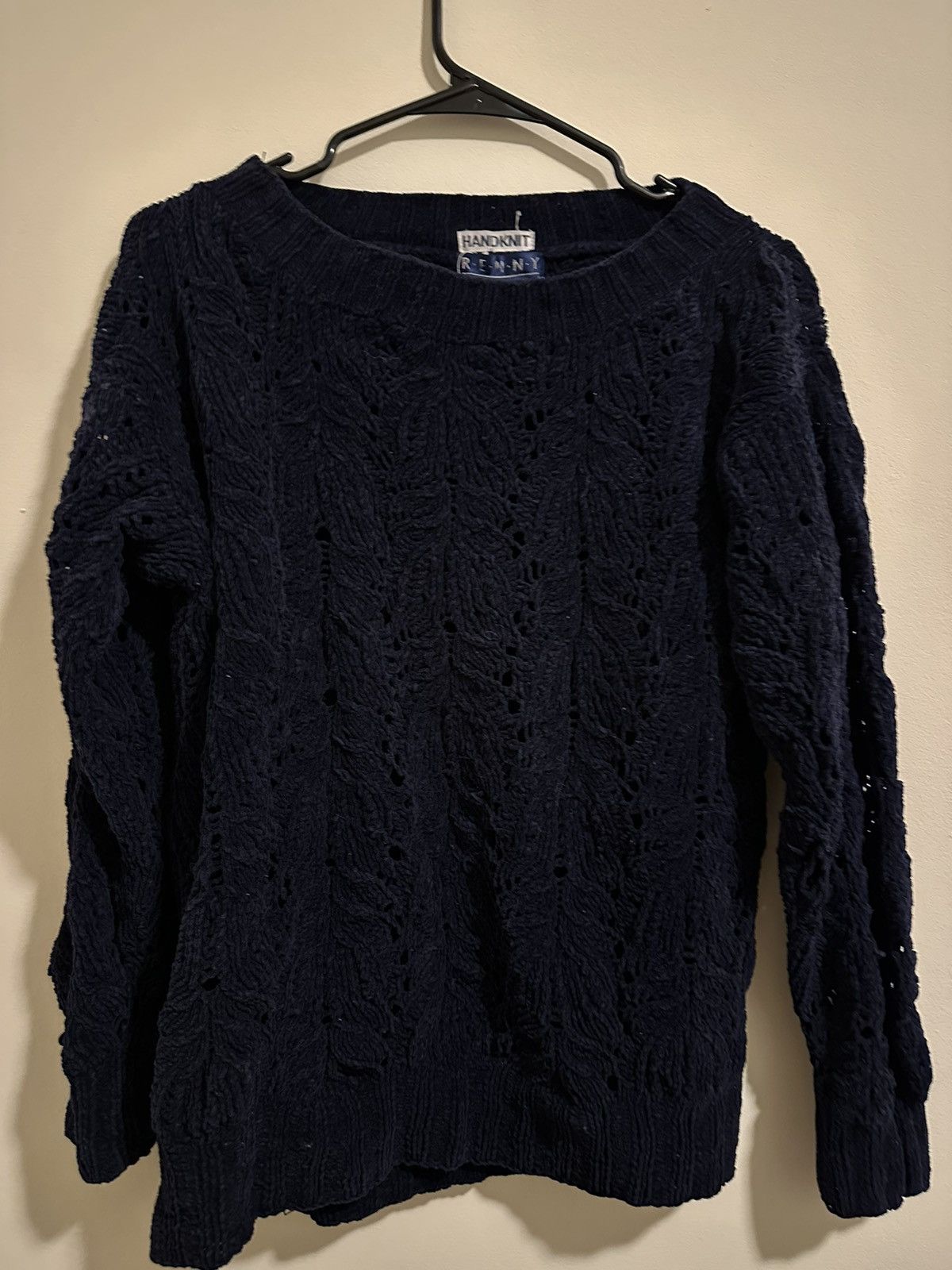Vintage Hand Knit Distressed Navy Blue Sweater Size US M / EU 48-50 / 2 - 1 Thumbnail