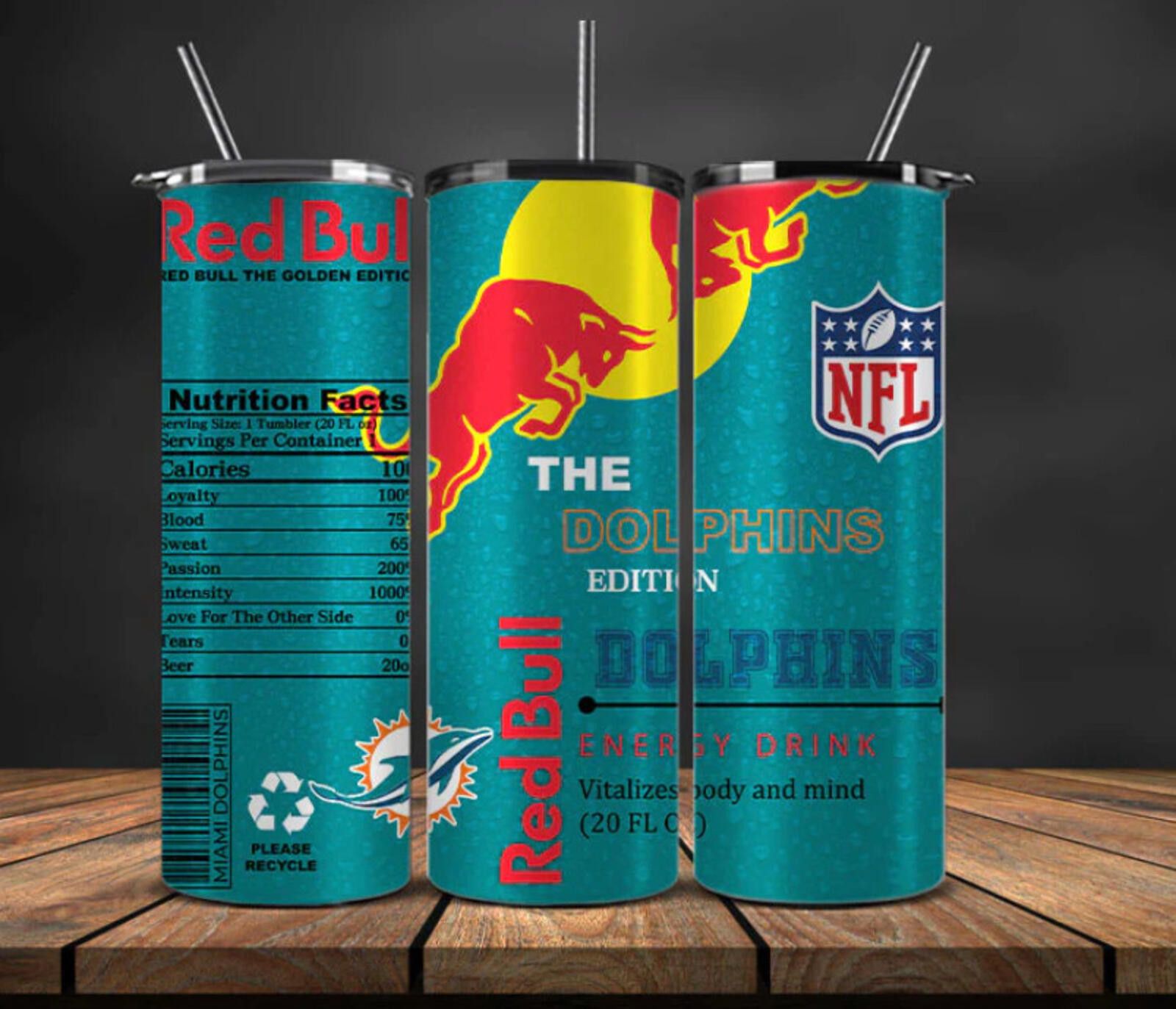 The Unbranded Brand 20 oz Miami Dolphins Stainless Steel Tumbler Energy Drink Size ONE SIZE - 1 Thumbnail