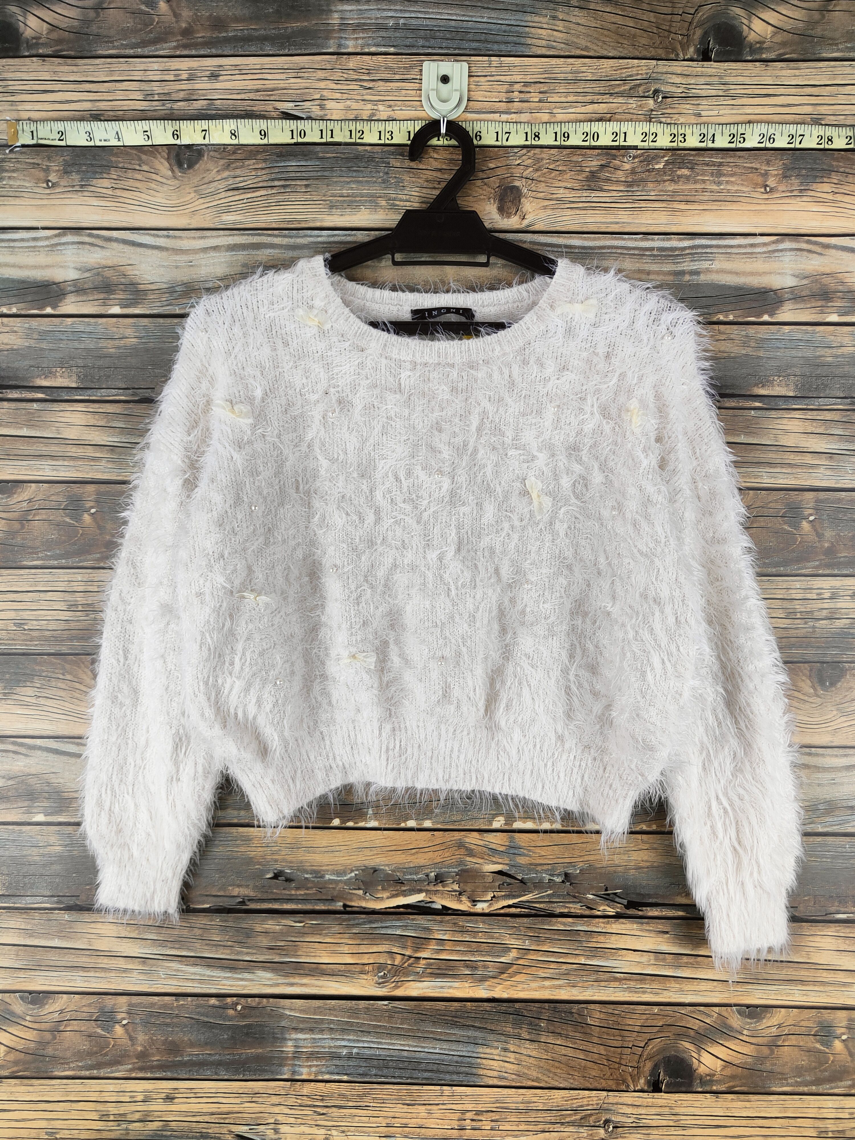 Japanese Brand DL Ingni White Fur Mohair Knitwear Crop Tops 46-440 Size S / US 4 / IT 40 - 1 Thumbnail