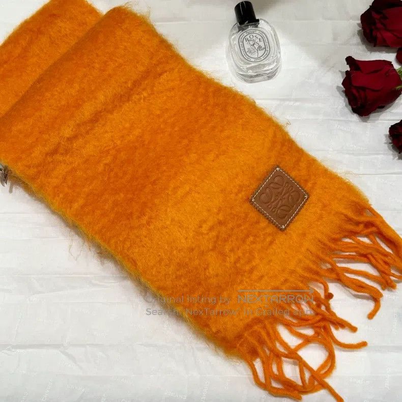 Loewe Loewe Cashmere and Mohair Orange Leather Patch Scarf Size ONE SIZE - 4 Thumbnail