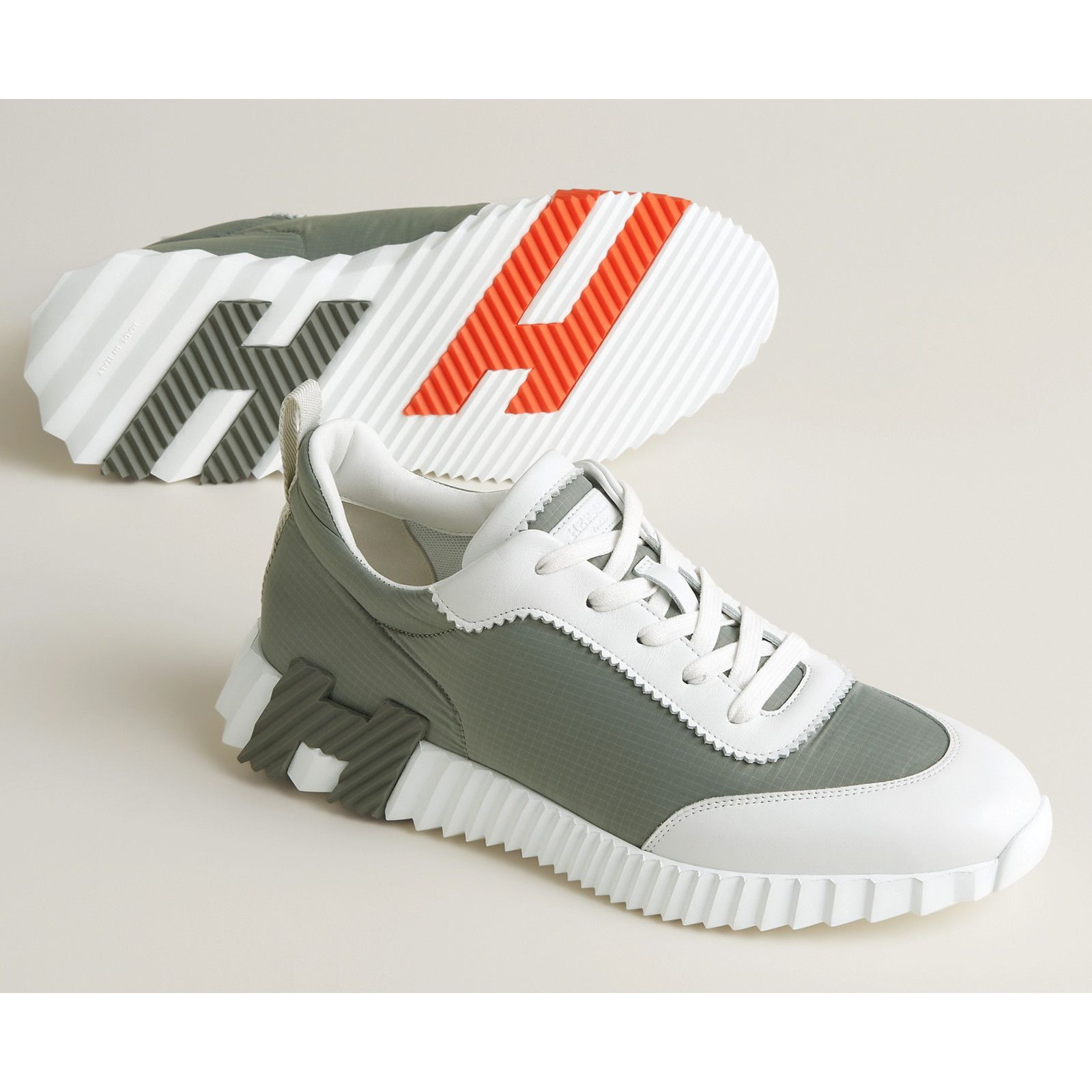 Hermes Mens Bouncing Sneaker Etoupe Blanc White Grey H Logo Lace Up Size US 11 / EU 44 - 3 Thumbnail