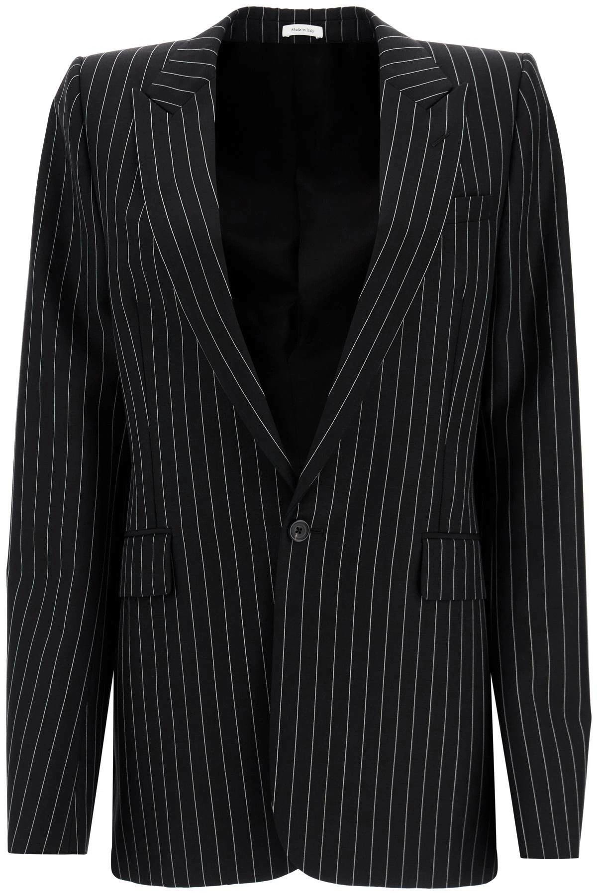 Alexander McQueen o1srvl11e0226 Pinstripe Stacked Shoulder Jacket In Black Size US M / EU 48-50 / 2 - 1 Thumbnail