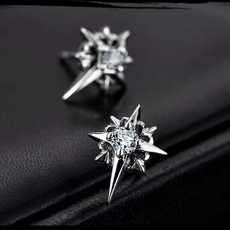 Jewelry Clear Stone Earrings Gothic Punk Chrome Jewelry Star Spike Size ONE SIZE - 2 Thumbnail