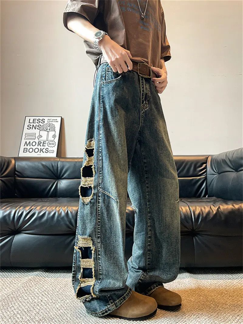 Japanese Brand Retro loose ripped edge slightly flared jeans Size US 32 / EU 48 - 5 Thumbnail