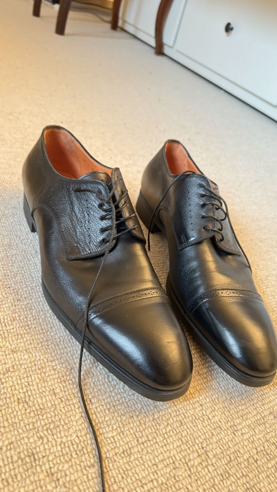 Santoni black oxford shoes cap toe size 10 (9uk)