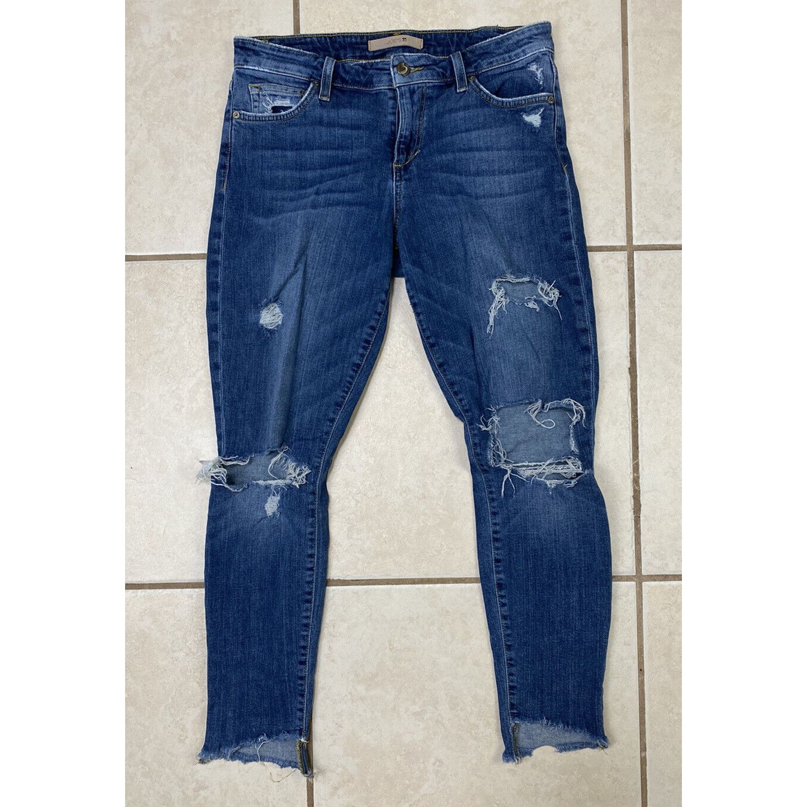 Joe's Joe's Jeans Mid Rise Asymmetrical Fray Hem Skinny Jeans Size 30" / US 8 / IT 44 - 1 Thumbnail