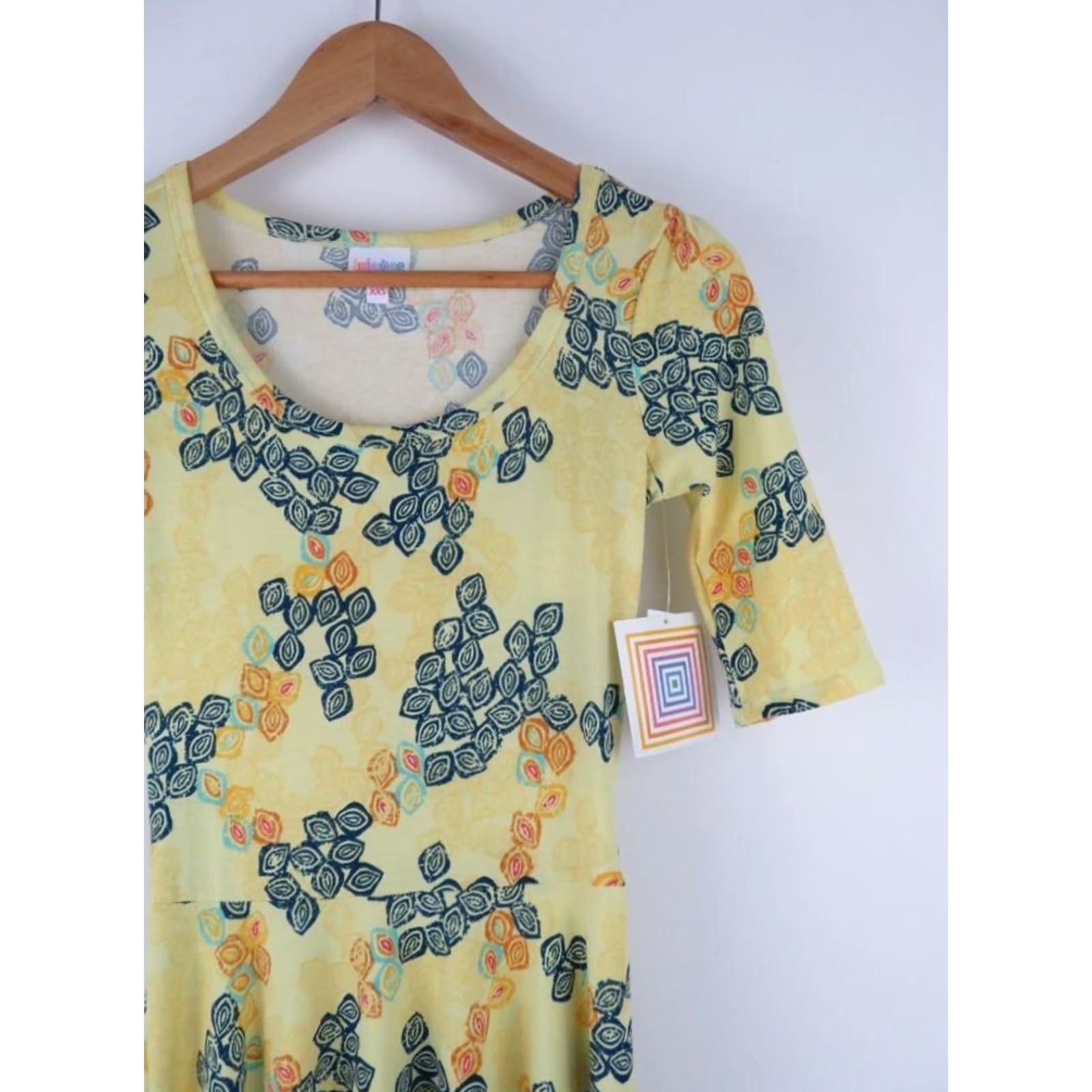Vintage LuLaRoe Nicole Dress Womens XXS Geometric Yellow Blue Orange 2XS Fit & Flare Knee Length A-Line Casual Shirt? Size XXS / US 00 / IT 34 - 2 Thumbnail