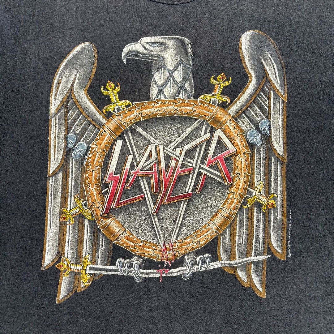 Band Tees Slayer 1990 90s Vintage European Campaign Band Tour T-Shirt Size US XL / EU 56 / 4 - 3 Thumbnail