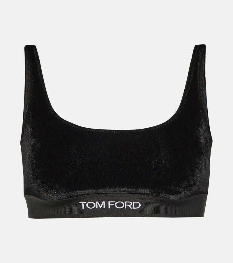 Tom Ford Tom Ford Logo Black Stretch Velour Signature Bralette Size XS / US 0-2 / IT 36-38 - 1 Thumbnail