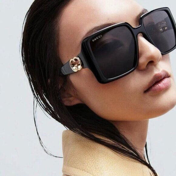 Gucci Gucci GG1692SA 001 Sunglasses Shiny Black Square Frame, Grey Size ONE SIZE - 2 Thumbnail