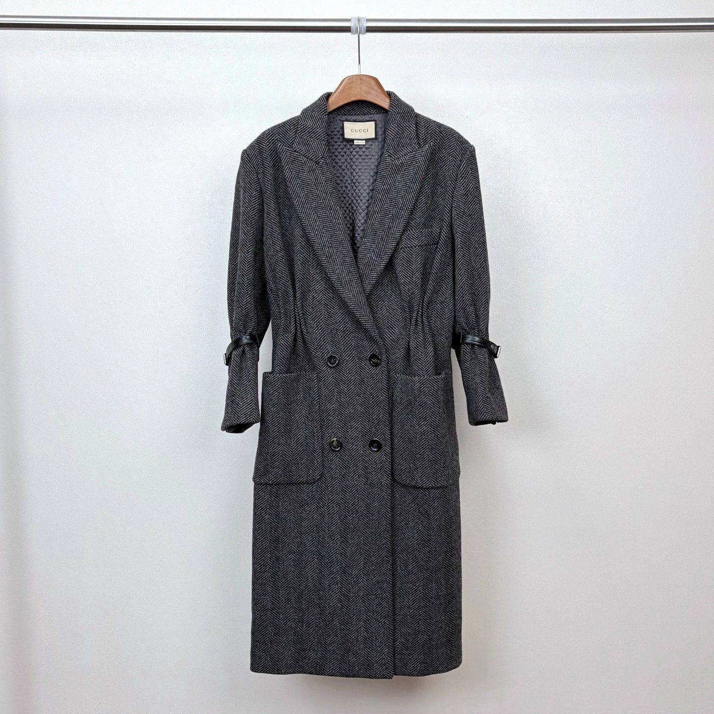 Gucci Gray-Black Wool Blend Double-Breasted Coat, Women's