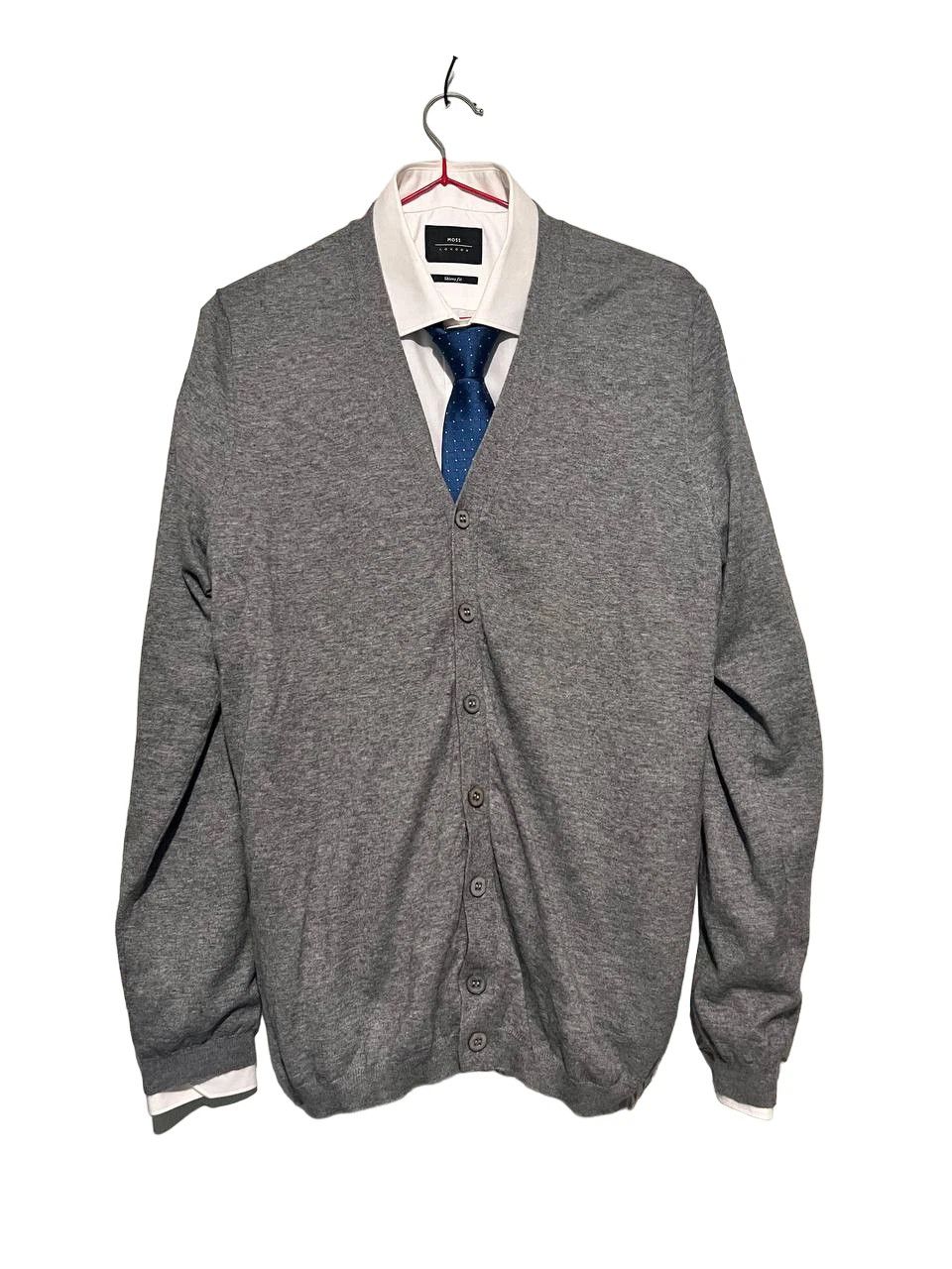Suitsupply SUITSUPPLY Cotton Cashmere Grey V-Neck Cardigan Size US S / EU 44-46 / 1 - 1 Thumbnail