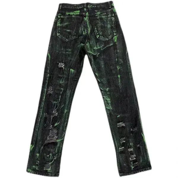 Japanese Brand Fluorescent green ink splashed hole washed distressed jeans Size US 30 / EU 46 - 8 Thumbnail