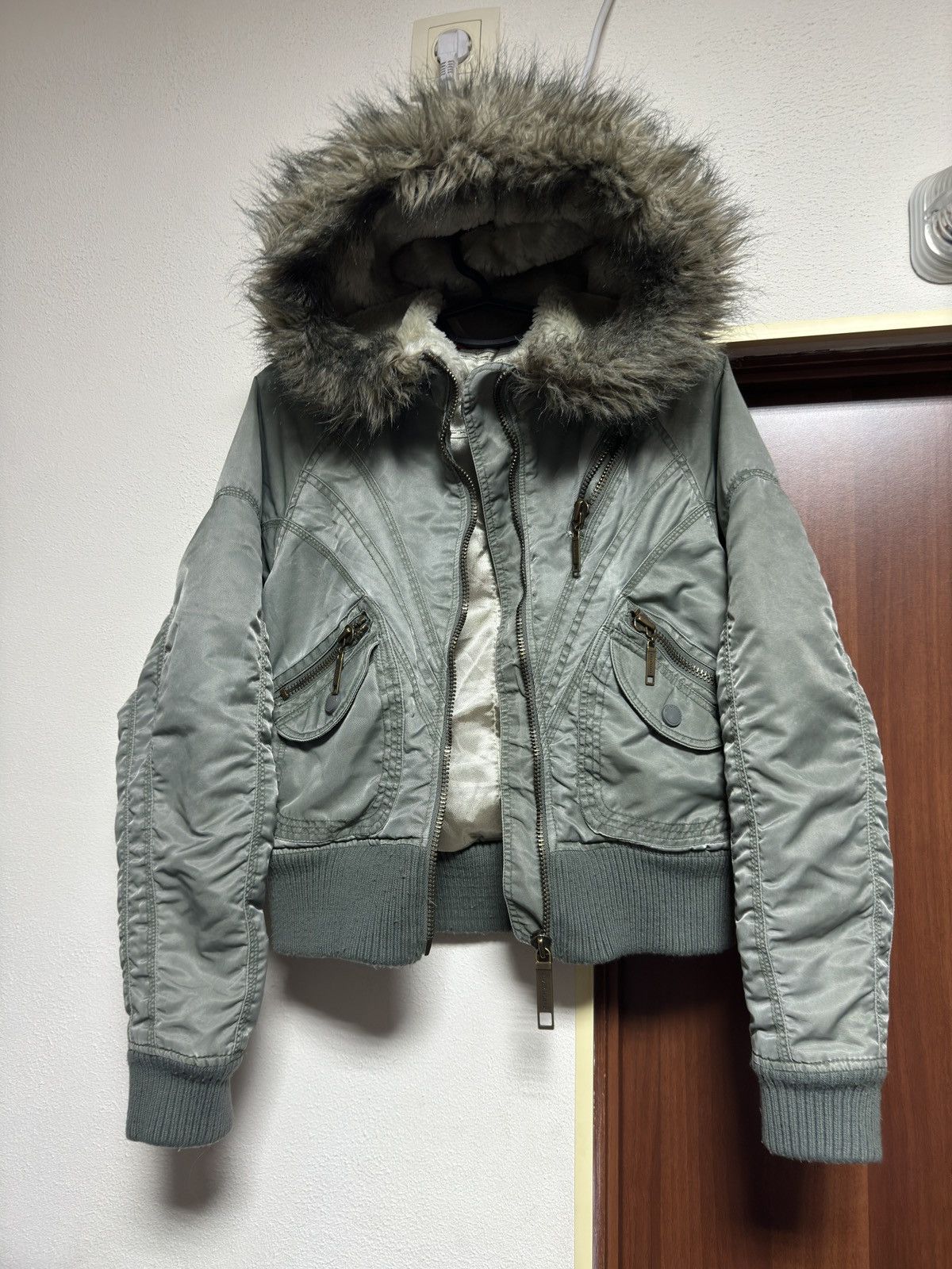 Vintage Japanese Washed Cropped Fur LGB Style Bomber Jacket