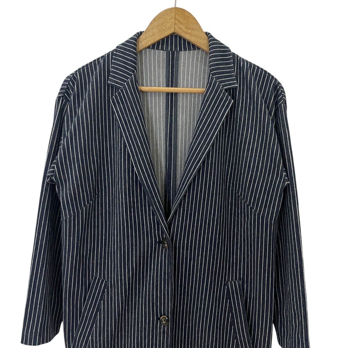 Japanese Brand Vintage Y2k Any Farm Japan Hickory Stripe Jacket Size L / US 10 / IT 46 - 2 Thumbnail