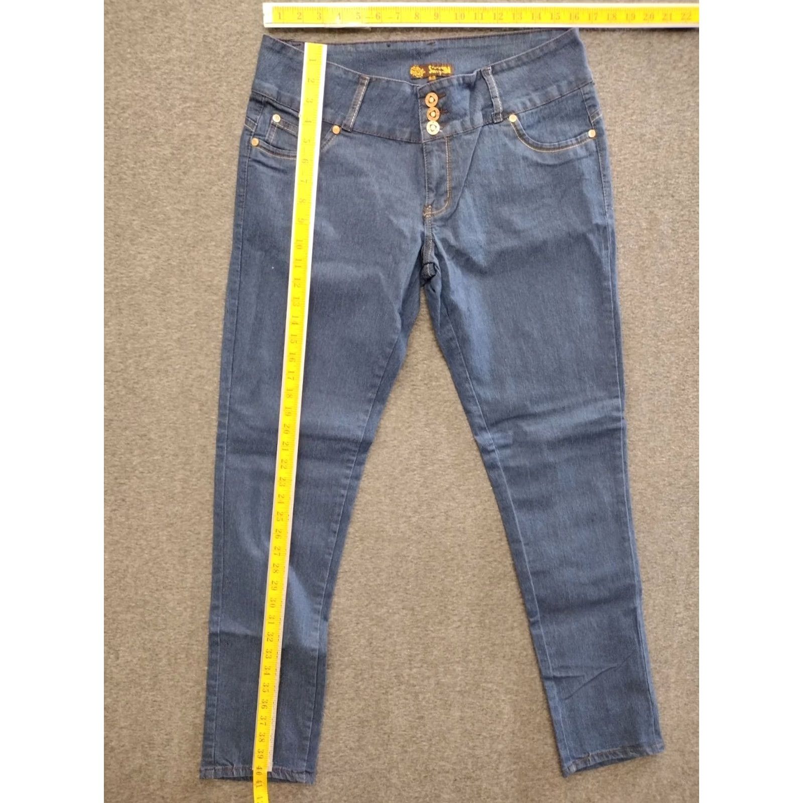 Vintage Unbranded Blue Skinny Jeans 19/20 Button Closure Denim 28in Inseam Plus Size Women City Theme Stretch Slim Mid Rise Adult Womens Jeans Size 40" / US 18 - 5 Thumbnail