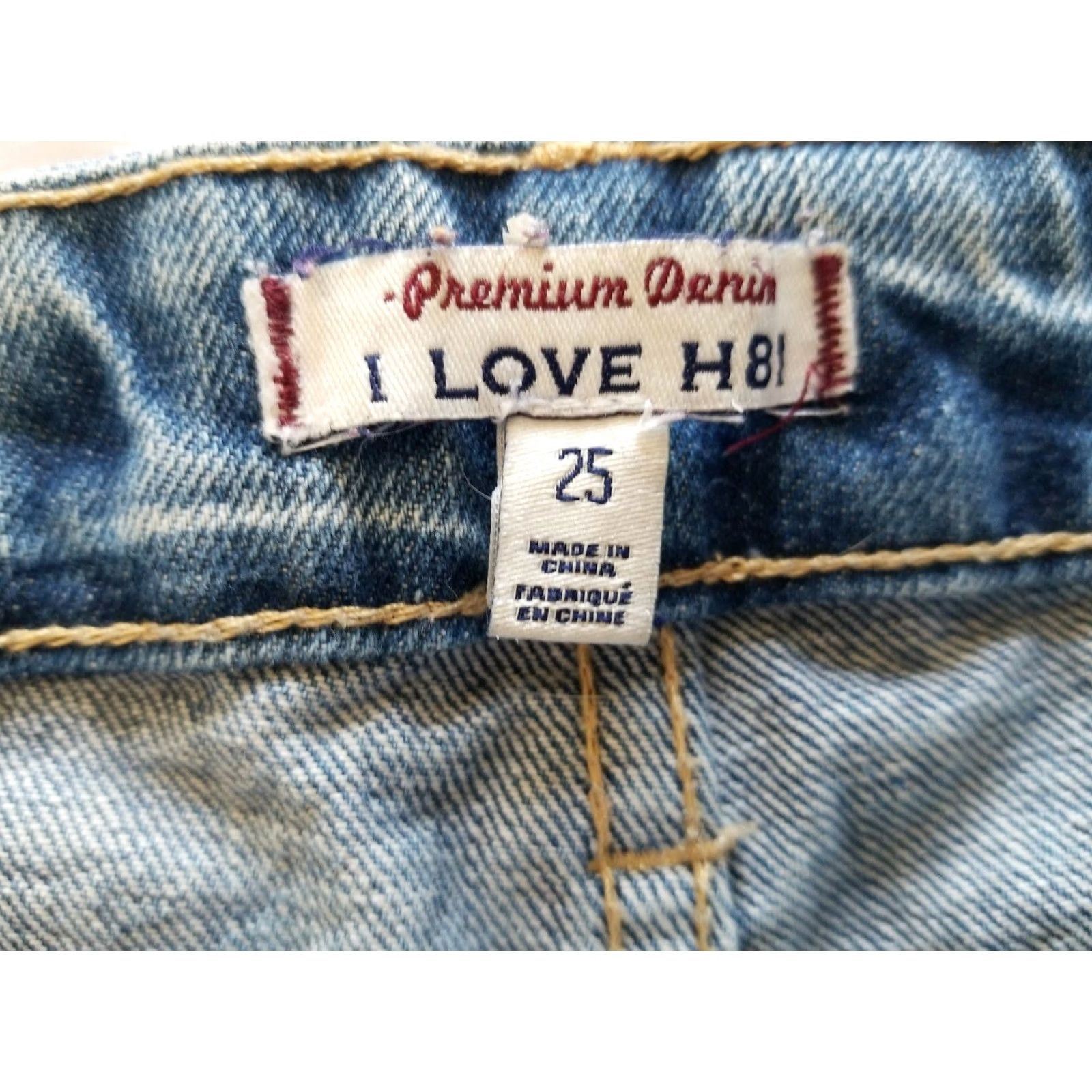 Vintage I Love H81 Embroidered Distressed Women's Jean Shorts Sz 25 Blue Cotton Button Shorts Juniors Women 2in Inseam Size 42" / US 20 - 5 Thumbnail