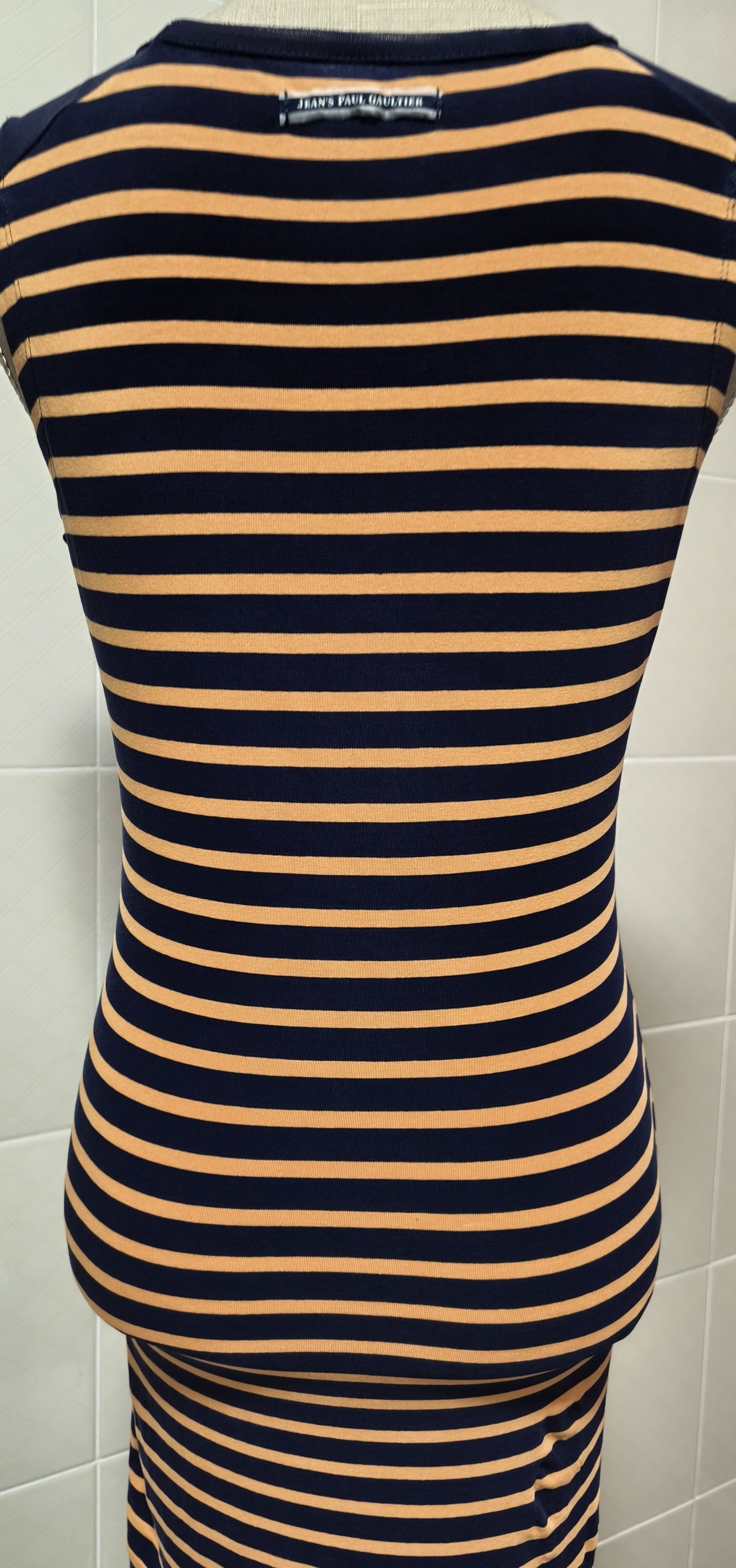 Jean Paul Gaultier 2000's Short dress in navy and orange stripes Size XS / US 0-2 / IT 36-38 - 16 Thumbnail