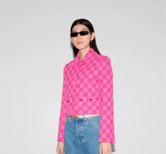 Gucci o1la5ras0526 GG Bouclé Cotton Jacket With Horsebit Pink Size M / US 6-8 / IT 42-44 - 5 Thumbnail