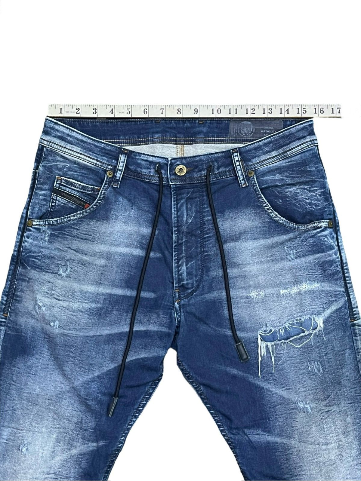 Diesel DIESEL ITALY Grunge Ripped Drawstring Waist Denim Sweatpants Size US 31 - 14 Thumbnail