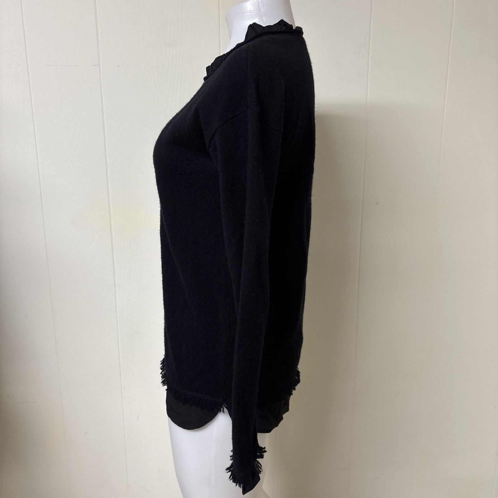 J.McLaughlin J McLaughlin 100% Cashmere Sweater Sz XS Black Fringed Silk Size XS / US 0-2 / IT 36-38 - 2 Thumbnail
