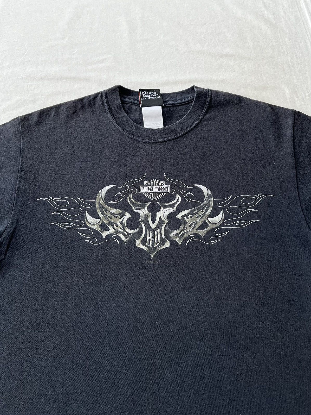 Harley Davidson Vintage 2005 Harley Davidson Tribal Flames Y2k Black T-shirt Size US M / EU 48-50 / 2 - 5 Thumbnail