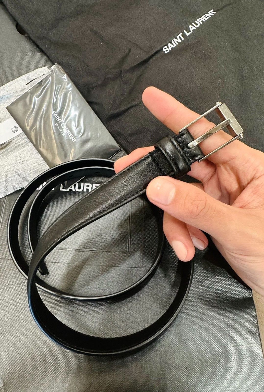 Saint Laurent Paris YSL Saint Laurent Men’s Leather Belt – 2CM Wide (Size 80) Size ONE SIZE - 2 Thumbnail